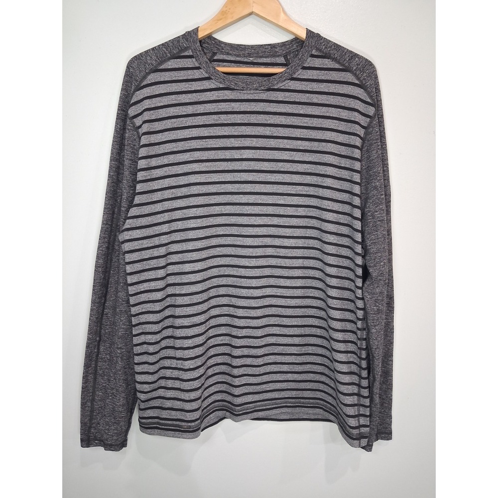 Lululemon Mens Metal Vent Tech Long Sleeve Shirt Grey Black Striped Size XXL